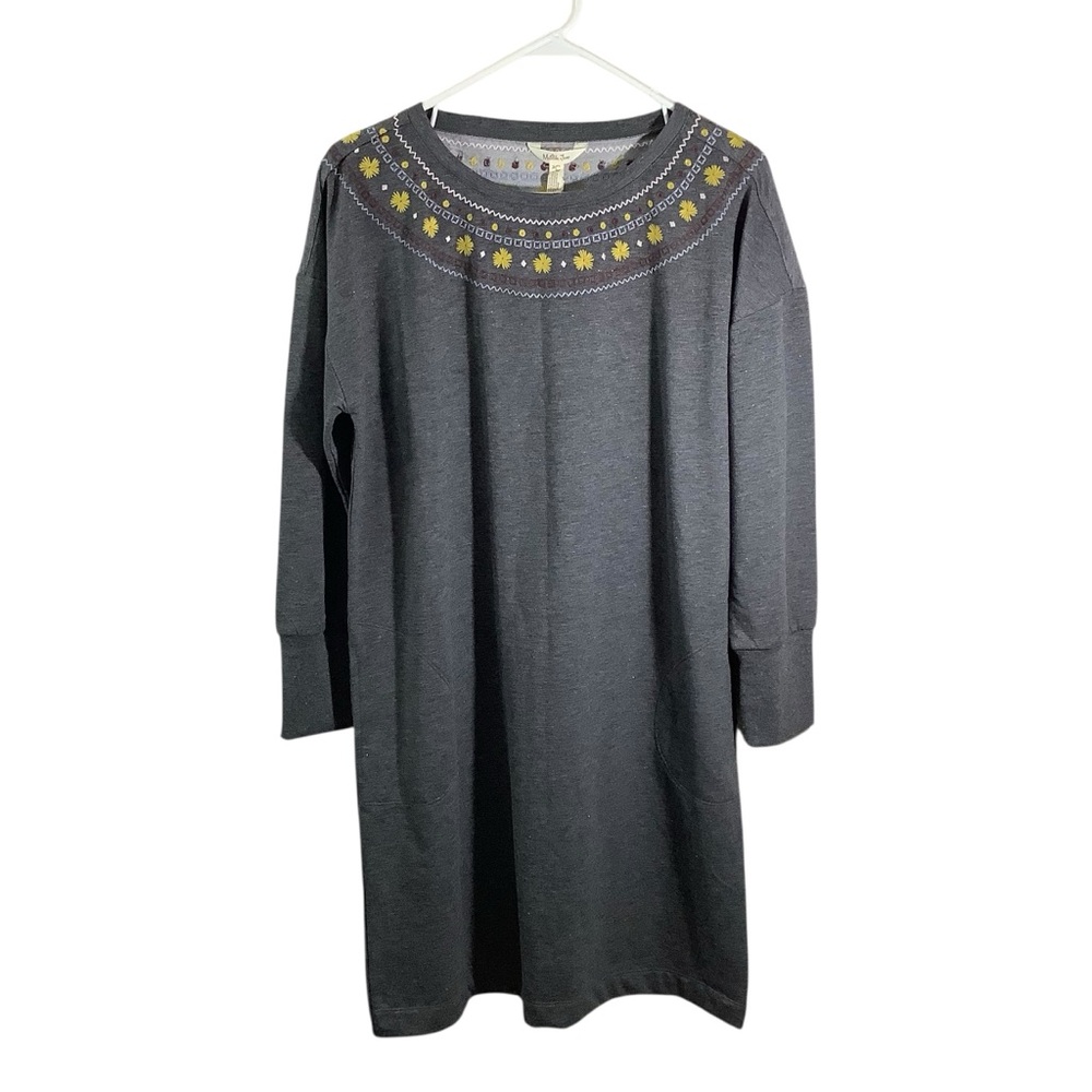 Brand New Matilda Jane Cozy Gray Sweater Dress with Floral Yoke